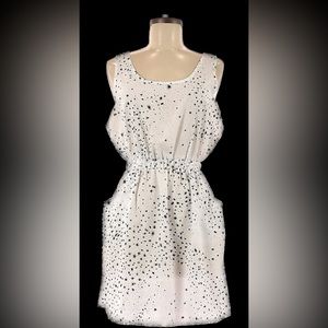 Blue Rain white scattered blue stars, mini dress, sleeveless, scoopneck, M
